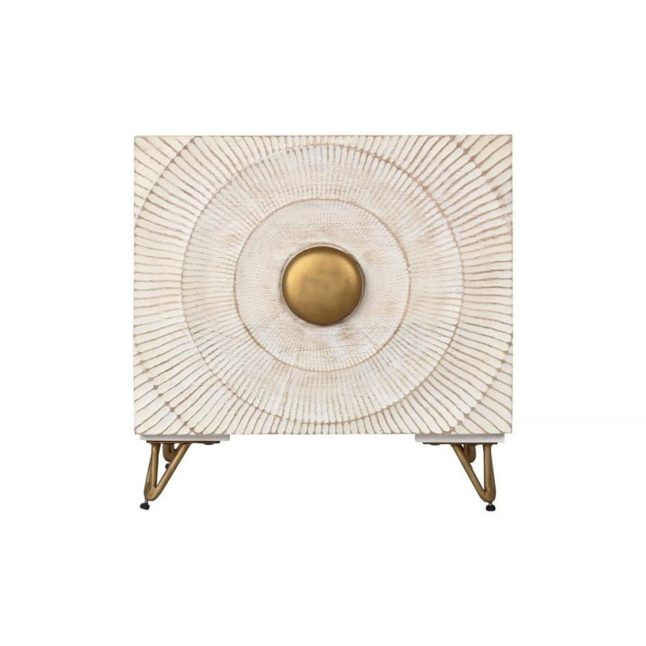 Szafka nocna z drewna mango biało-złota Mandala