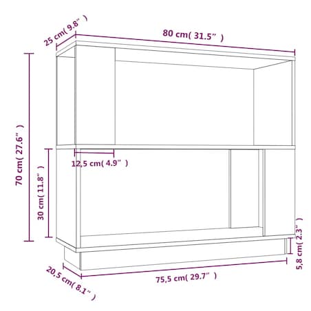 vidaXL Regał na książki/przegroda, 80x25x70 cm, lite drewno sosnowe