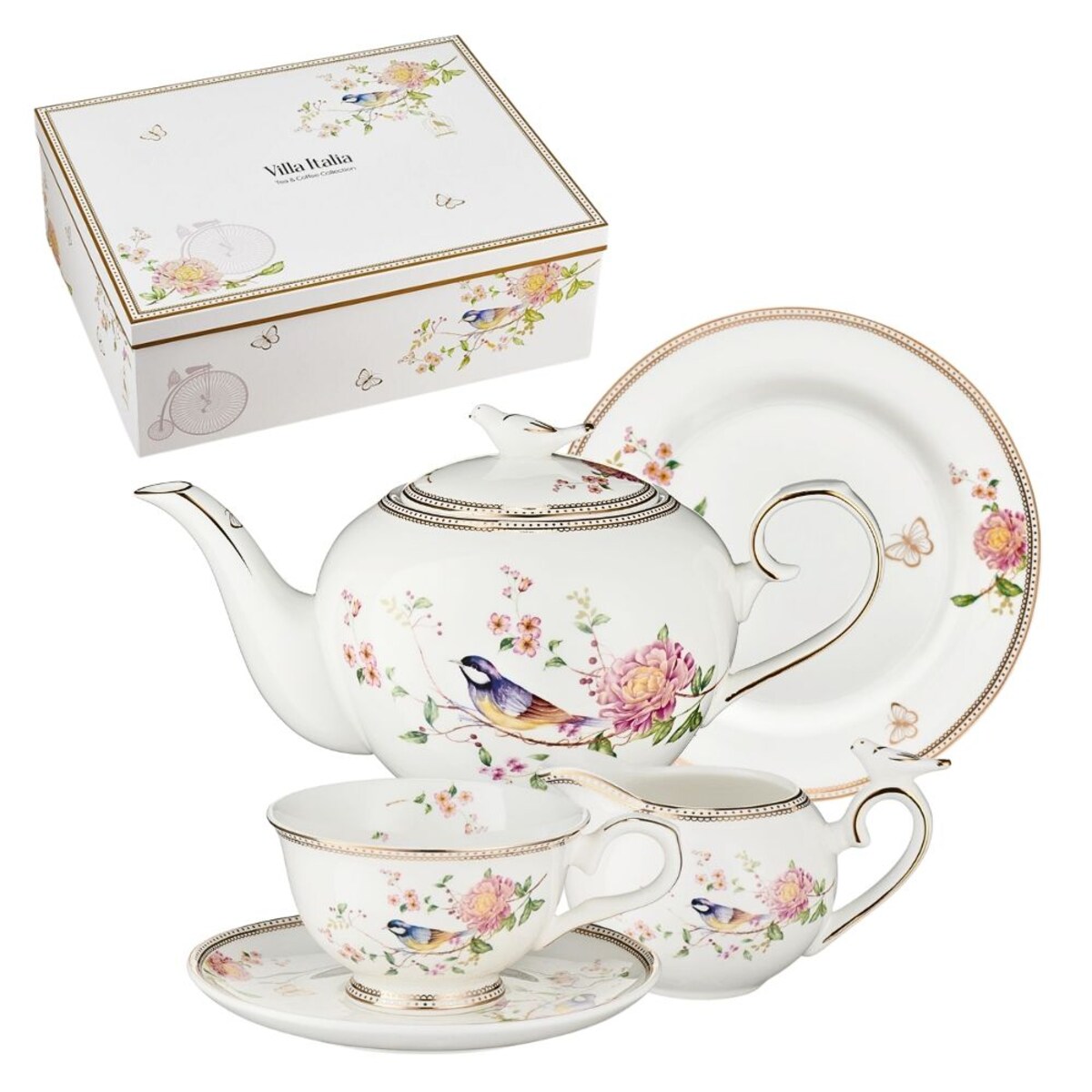 VILLA ITALIA Serwis do herbaty na 6 osób porcelanowy Zestaw prezentowy BEL FIORE