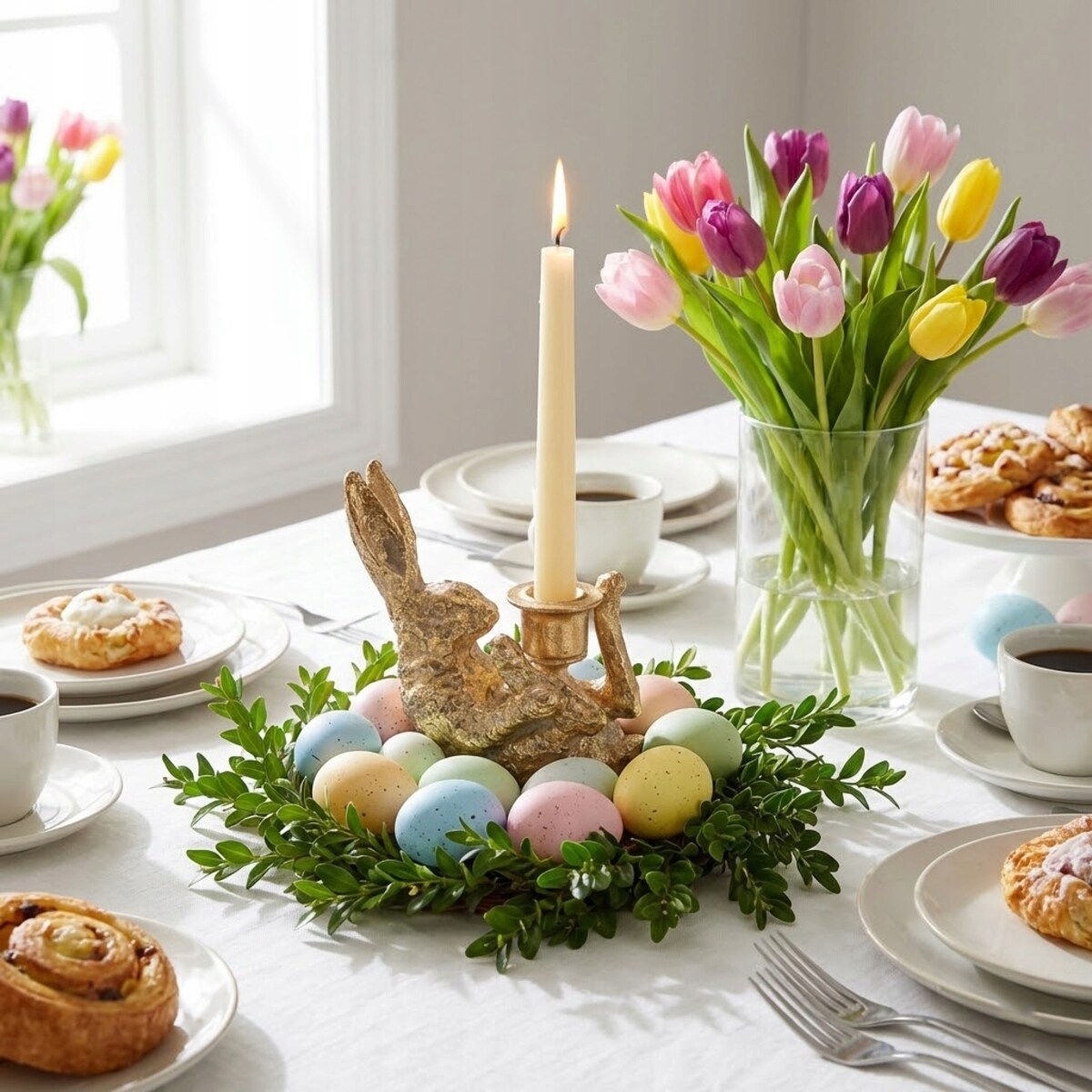 FIGURKA WIELKANOCNA ZAJĄC ŚWIECZNIK KANDELABR ZŁOTY WIELKANOCNY ZAJĄC