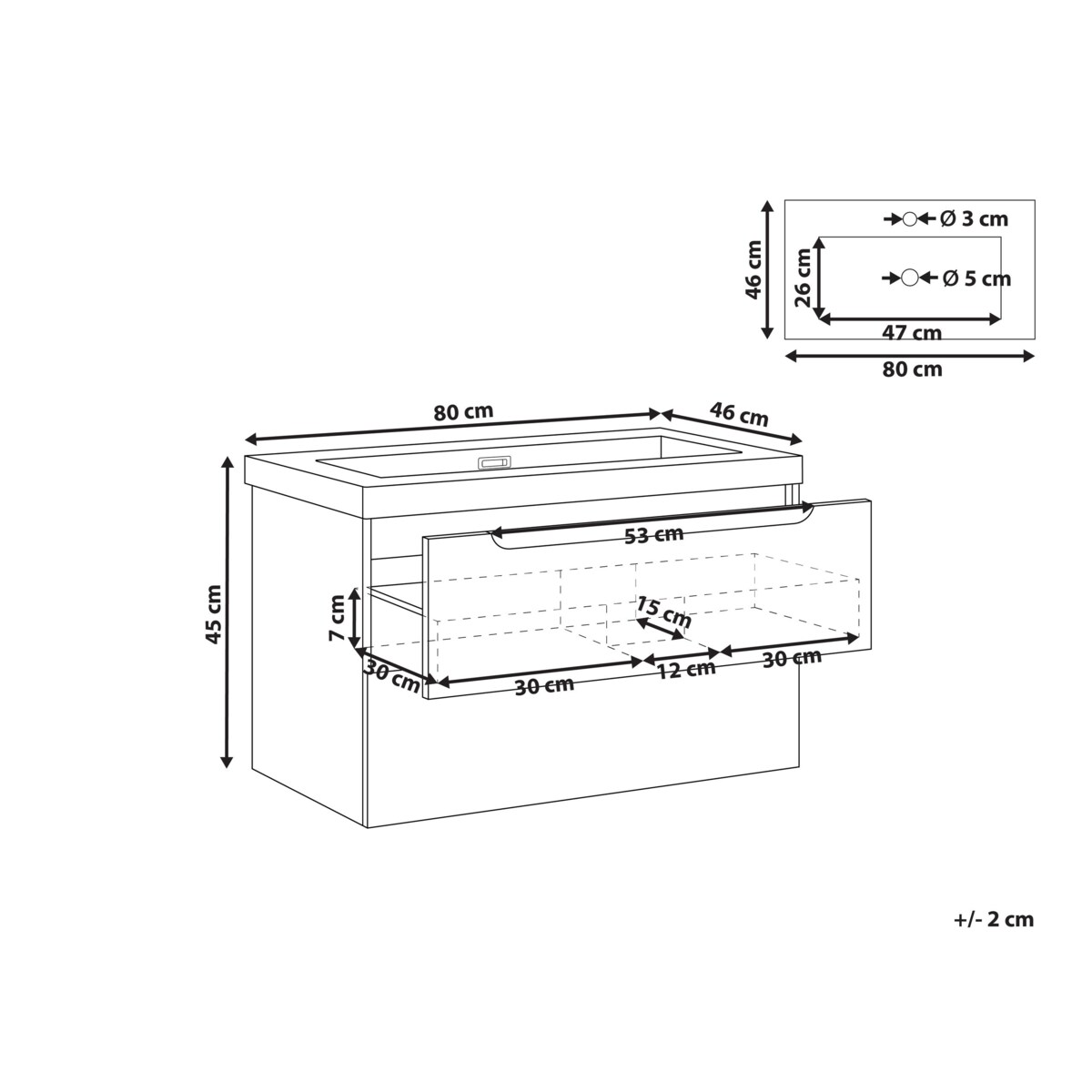 Szafka łazienkowa wisząca z umywalką MAKANA 80 cm Czarny