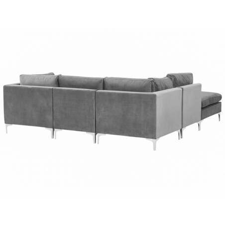 Narożnik modułowy 4-osobowy z otomaną welurowy prawostronny szary EVJA