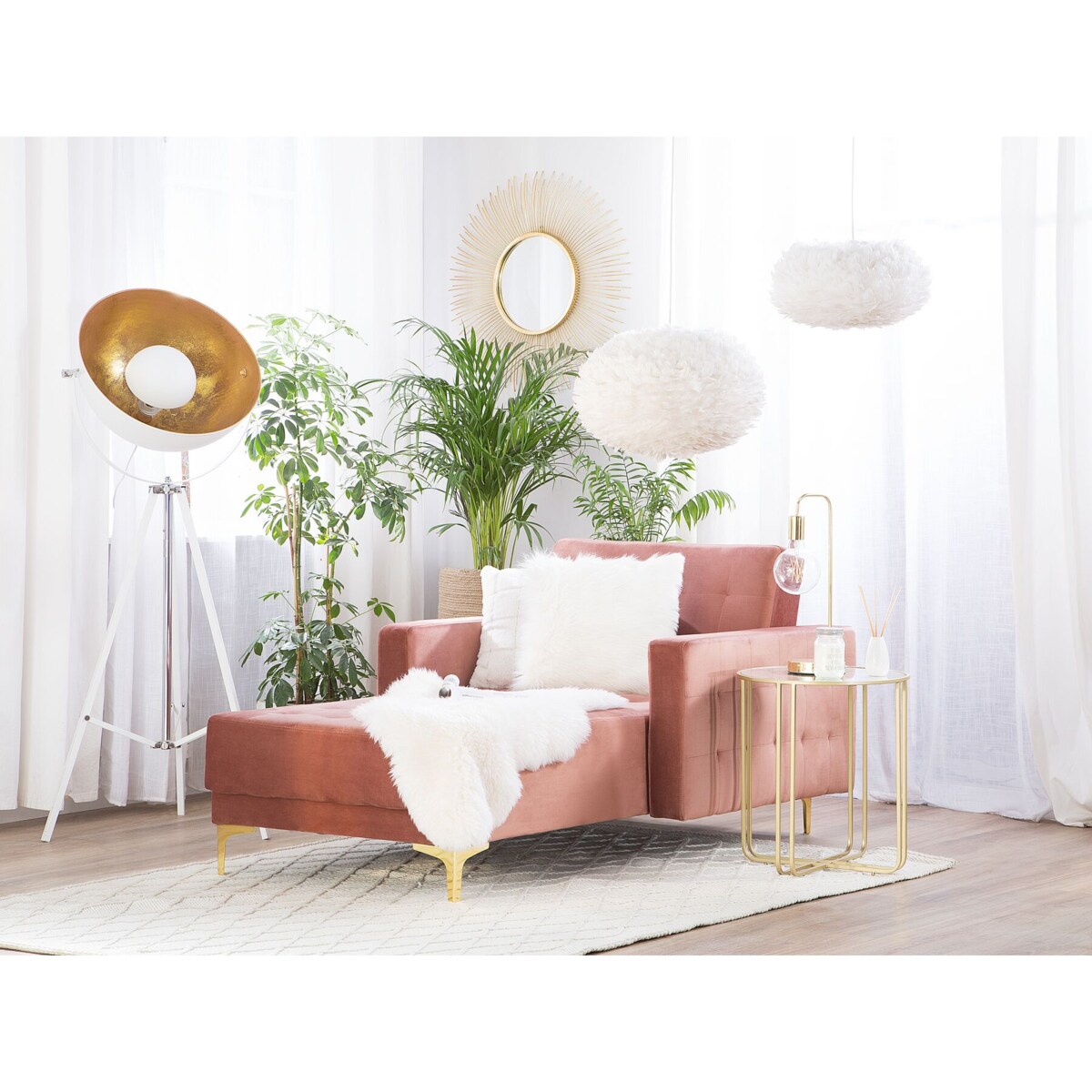 Szezlong welurowy różowy ABERDEEN