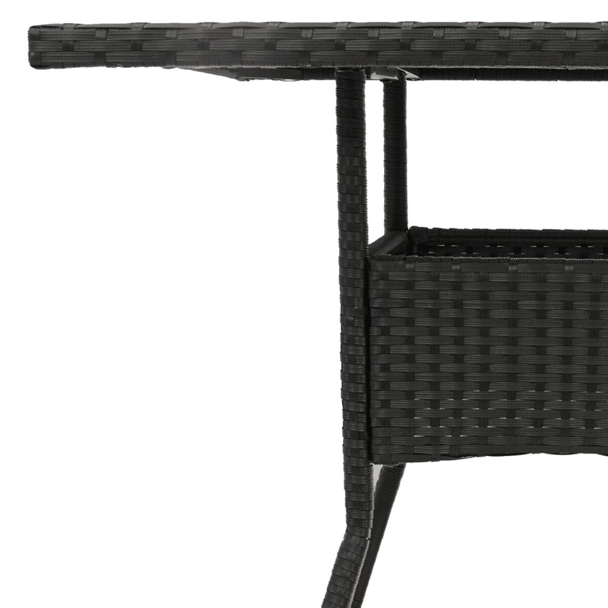 vidaXL Stół ogrodowy ze szklanym blatem, czarny, 80x80x75cm, rattan PE