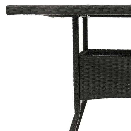 vidaXL Stół ogrodowy ze szklanym blatem, czarny, 80x80x75cm, rattan PE