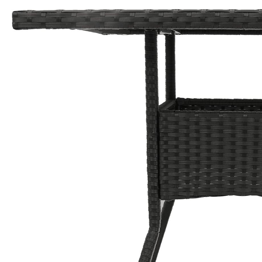 vidaXL Stół ogrodowy ze szklanym blatem, czarny, 80x80x75cm, rattan PE