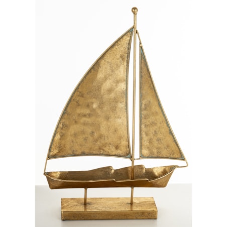 Dekoracja - złota żaglówka 43x31x6 cm KURUN z 2 żaglami