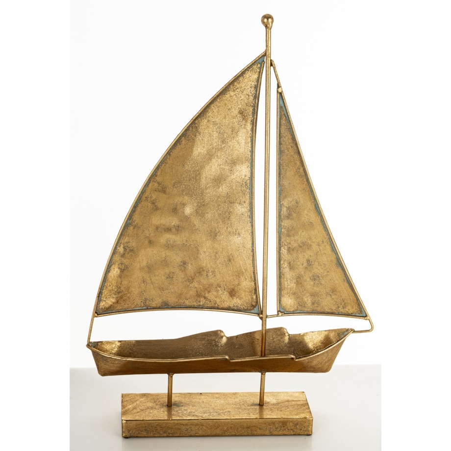 Dekoracja - złota żaglówka 43x31x6 cm KURUN z 2 żaglami