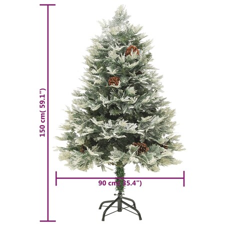 vidaXL Sztuczna choinka z lampkami i szyszkami, zielona 150 cm, PVC/PE