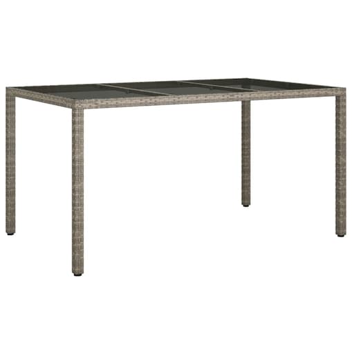vidaXL Stół ogrodowy, 150x90x75 cm, szkło i rattan PE, szary