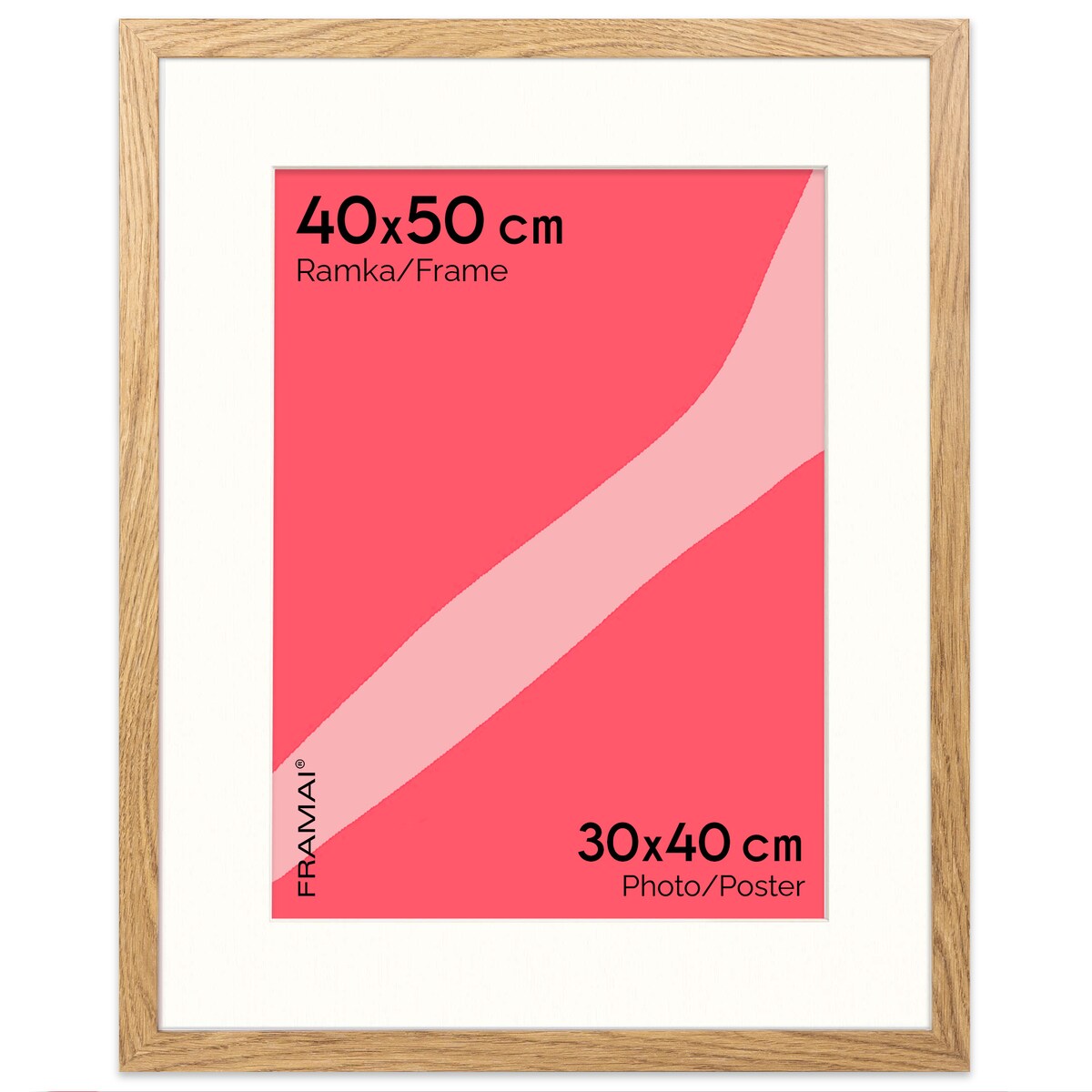 Ramka na zdjęcia z passe partout ramka 40x50 cm z okienkiem passe partout na zdjęcie 30x40 cm kolor dębowy FRAMAI