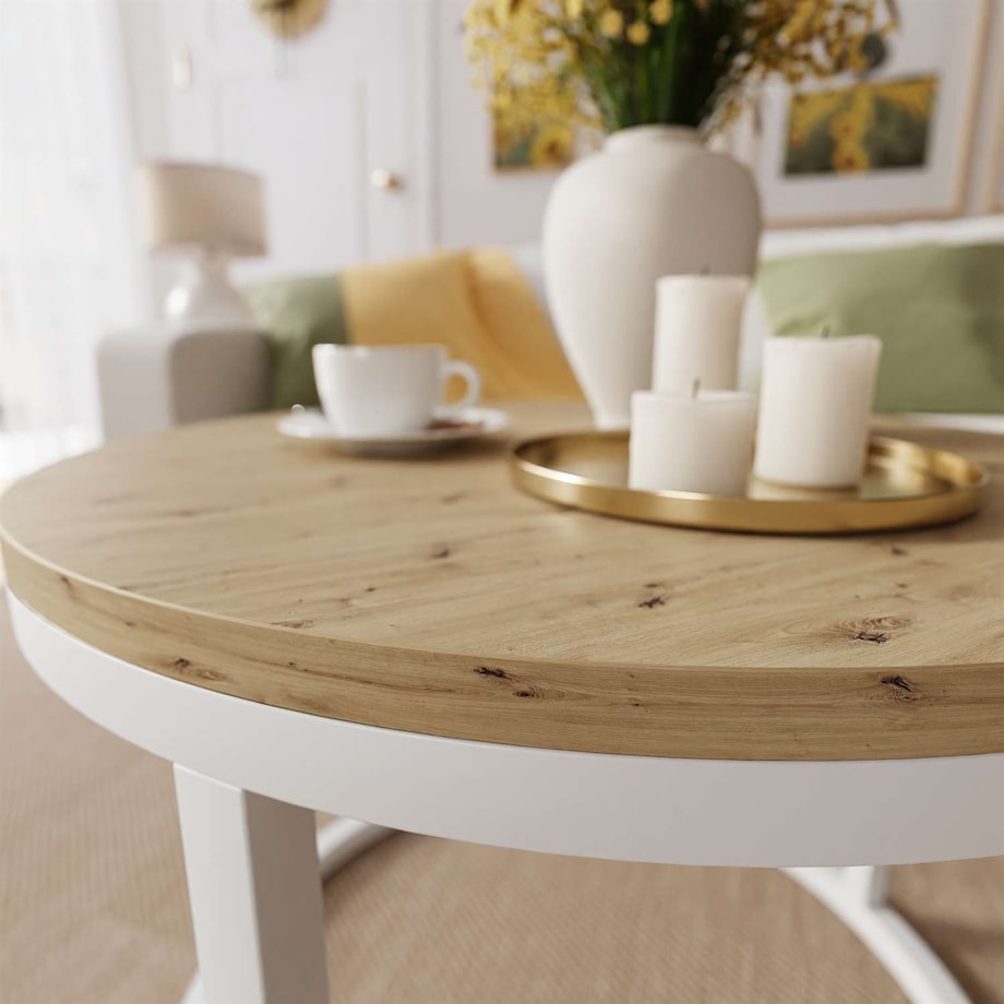 Okrągły stolik kawowy CIRI biały dąb artisan