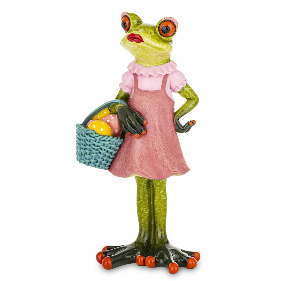 Figurka - żaba 16x8x5,5 cm RANA MATYLDA z koszykiem pisanek
