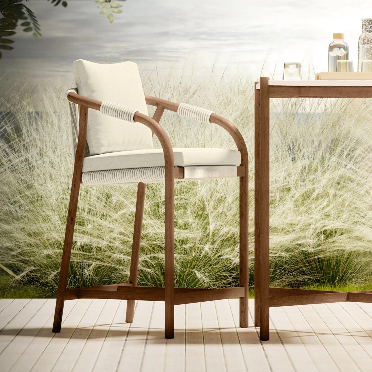 Zestaw ogrodowy: stół i 2 hokery z plecionką ze sznurka Roviga