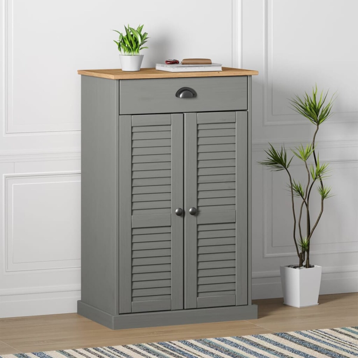 vidaXL Szafka na buty VIGO, szara, 60x35x96 cm, lite drewno sosnowe