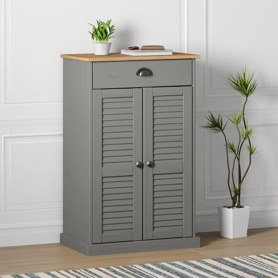 vidaXL Szafka na buty VIGO, szara, 60x35x96 cm, lite drewno sosnowe