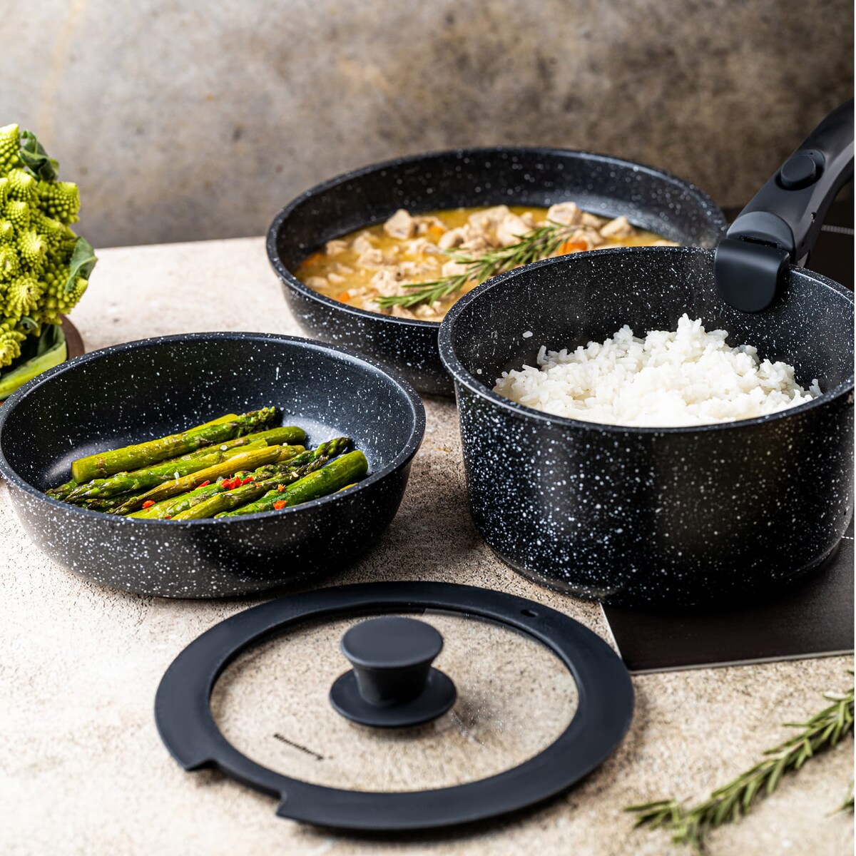 Komplet garnków z marmurkową powłoką nieprzywierającą 5-ele KLAUSBERG