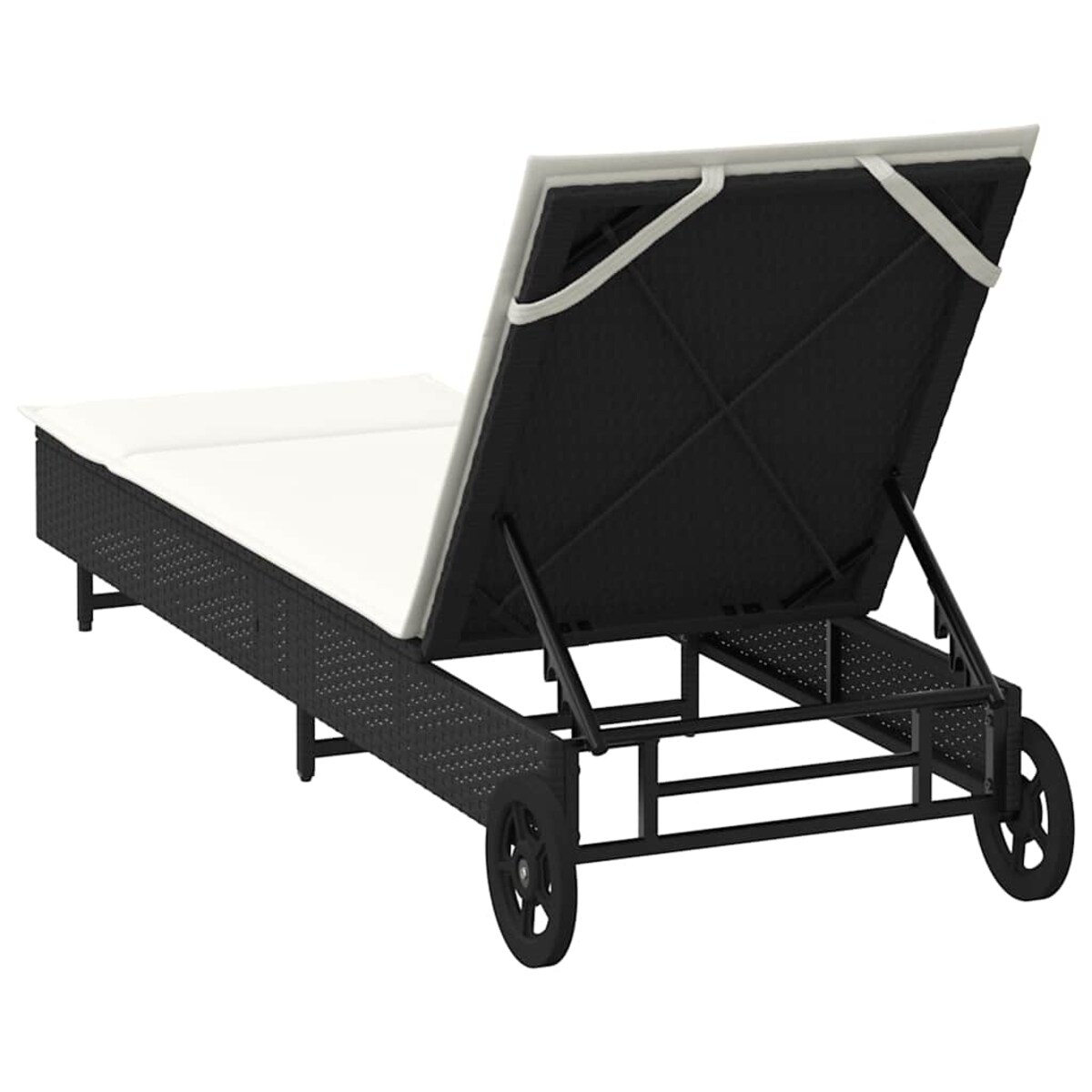 vidaXL Leżak na kółkach, z poduszką, czarny, polirattan