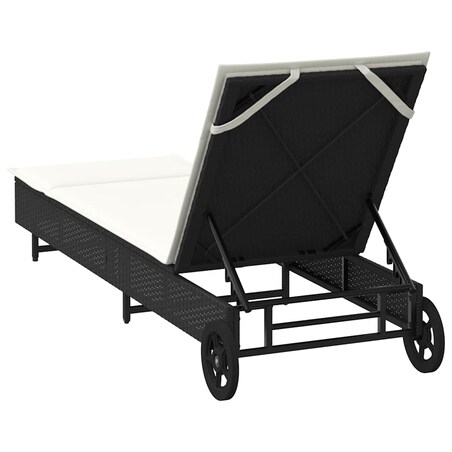 vidaXL Leżak na kółkach, z poduszką, czarny, polirattan