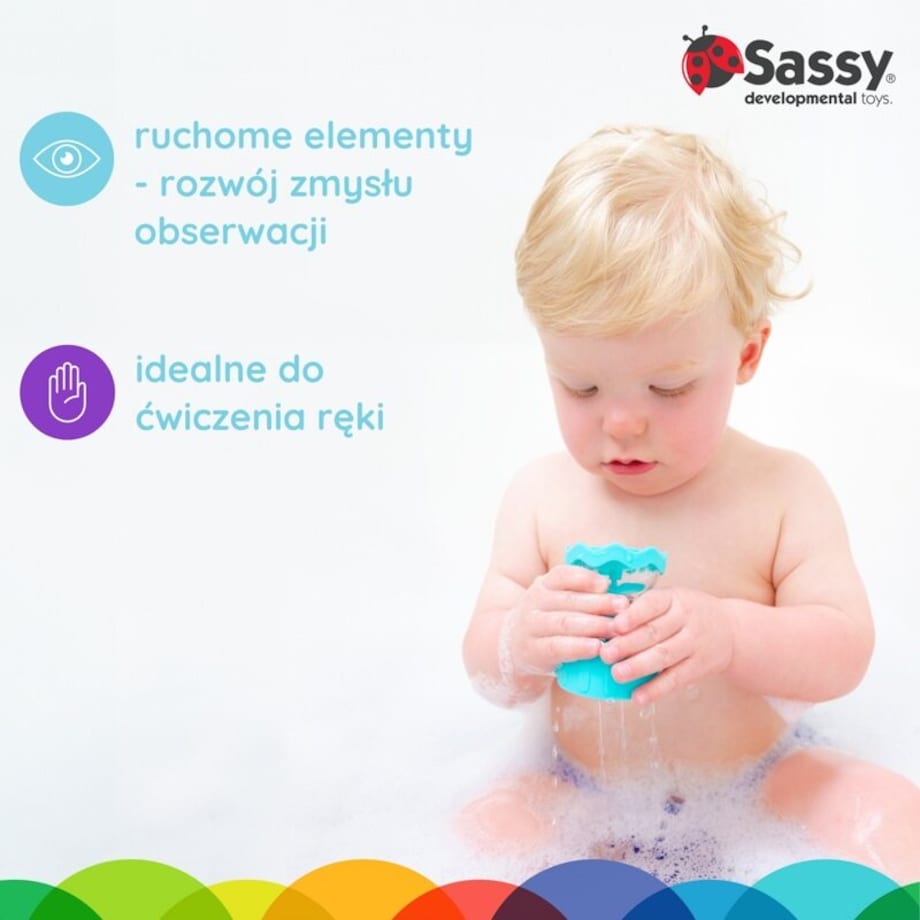 Kubeczki do kąpieli, zestaw zabawek do wody, 8 szt., 6 m+, Sassy