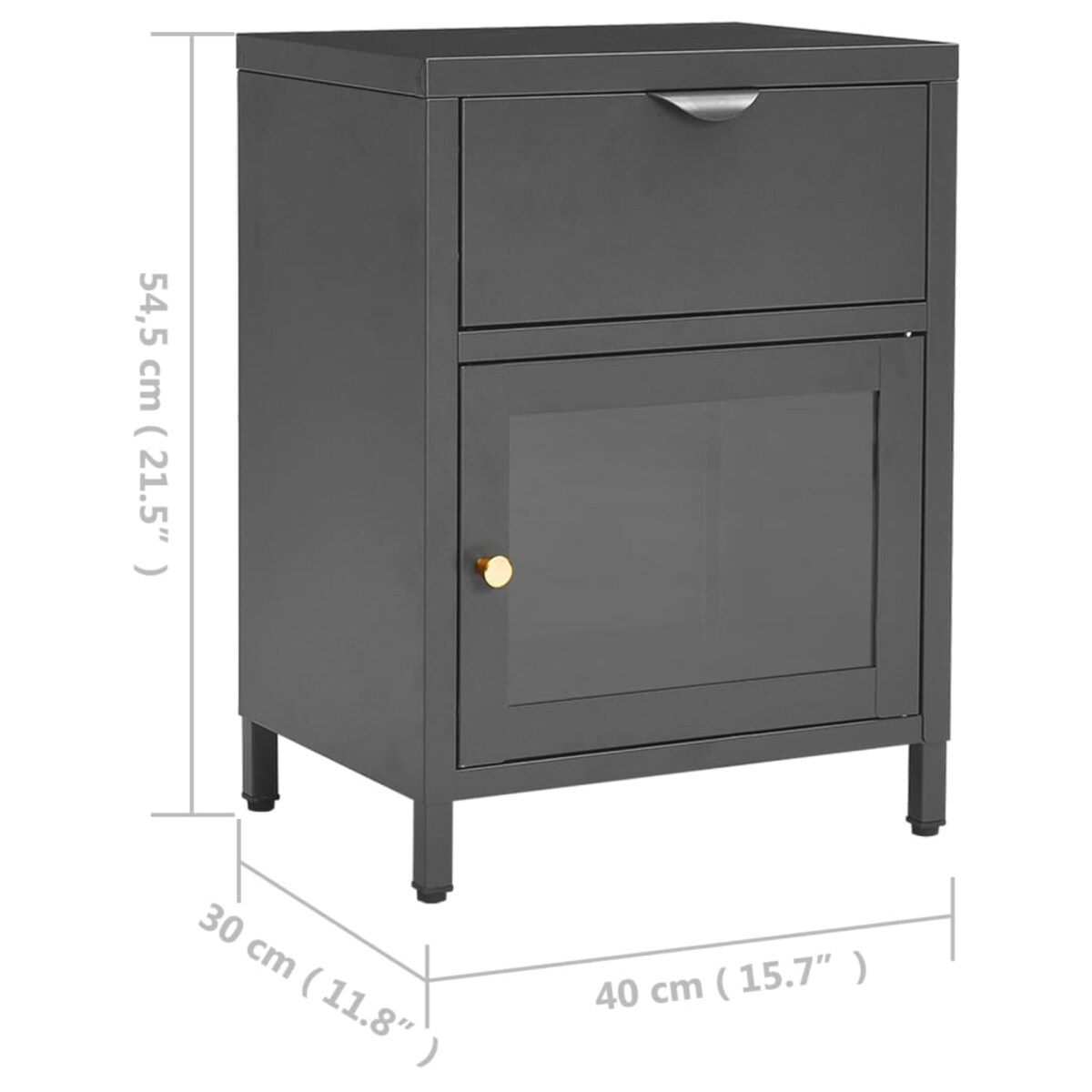 vidaXL Szafka nocna, antracytowa, 40x30x54,5 cm, stal i szkło