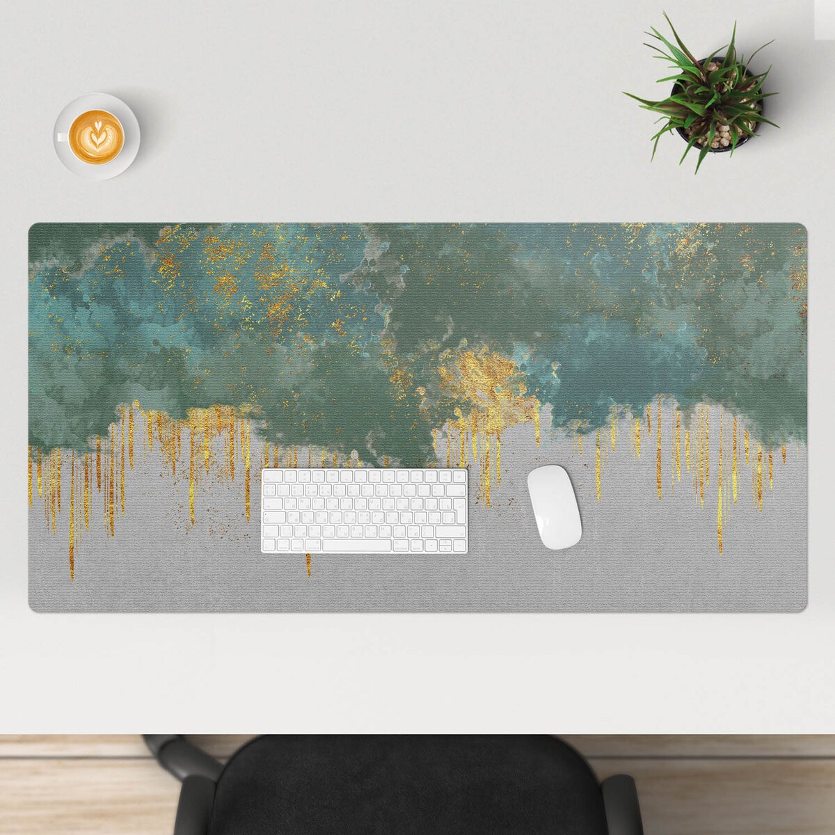 Zielona mata na biurko Abstrakcyjne smugi, 120x60 cm