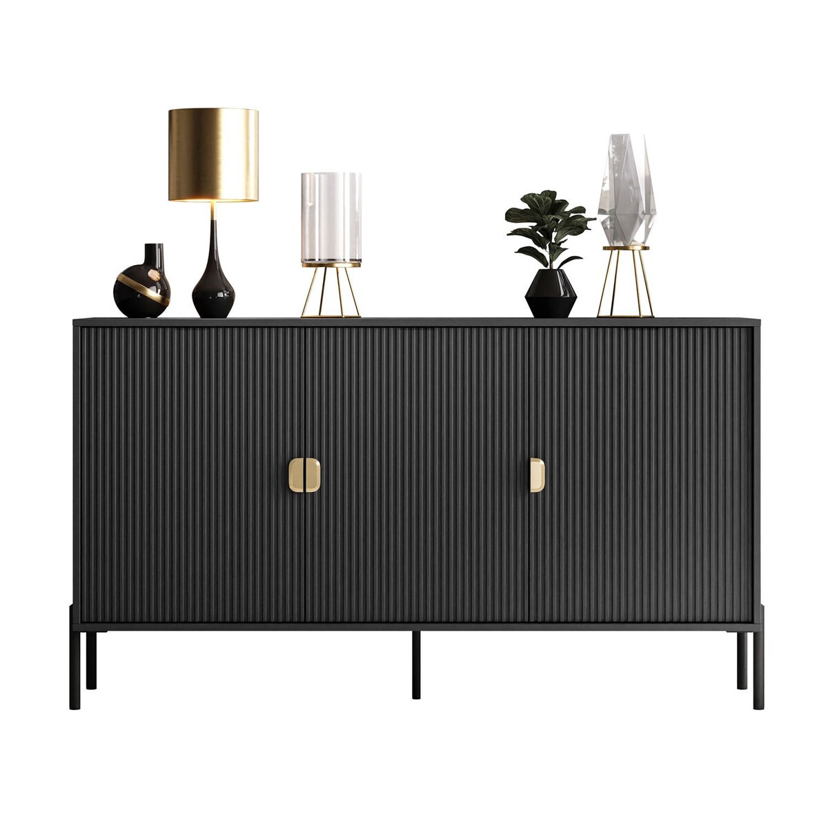 Komoda trzydrzwiowa DALIA 3D, czarna, nóżki czarne