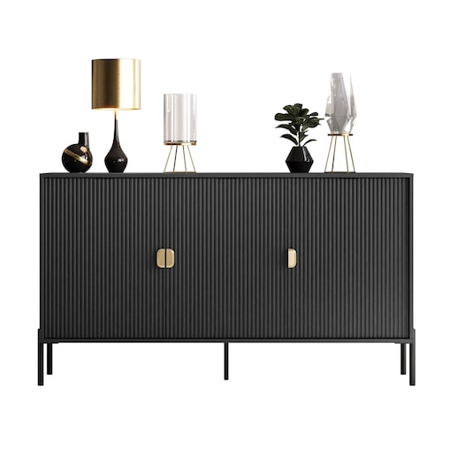 Komoda trzydrzwiowa DALIA 3D, czarna, nóżki czarne