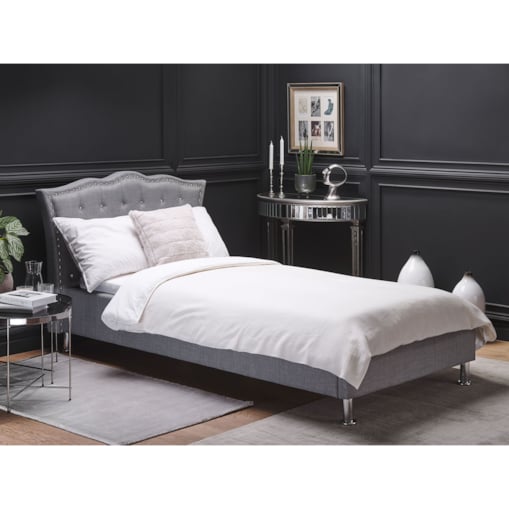 Łóżko z pojemnikiem tapicerowane 90 x 200 cm szare METZ