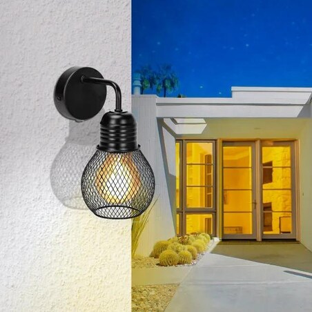 Kinkiet ścienny BULB Cage lampa loftowa retro metalowa czarna