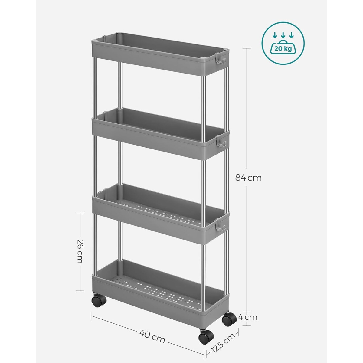 Szafka Na Kółkach, Wózek, Regał Do Kuchni Spiżarni Łazienki Szara