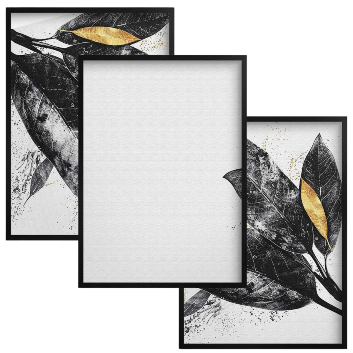 Zestaw Trzech Plakatów Obrazów na ścianę Ozdoba ścienna Czarne Liście