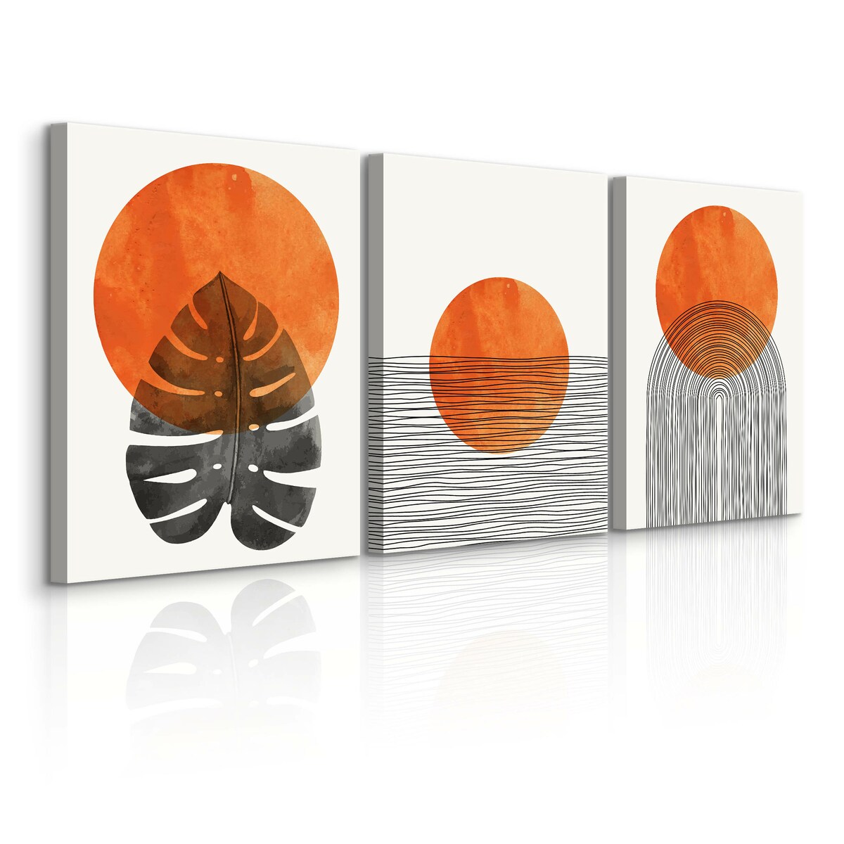 OBRAZY DO SYPIALNI SET ABSTRAKCJA MARTWA NATURA LIŚĆ MONSTERY BOHO 90x40cm