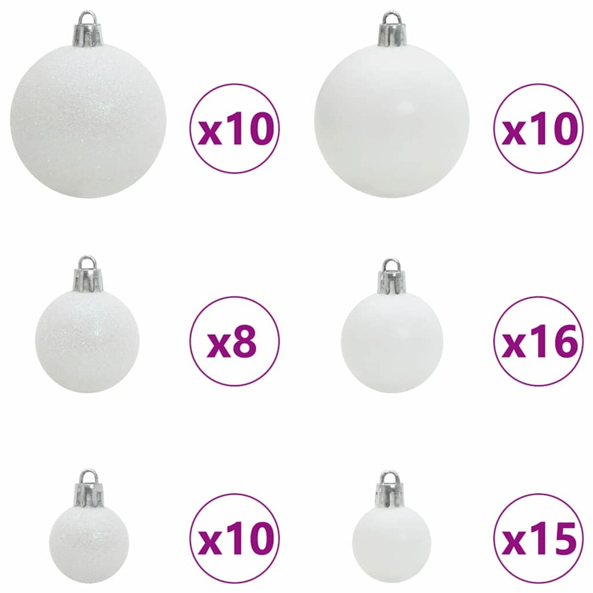 vidaXL Zestaw Bombek Choinkowych 120 pcs Biały Z tworzywa sztucznego