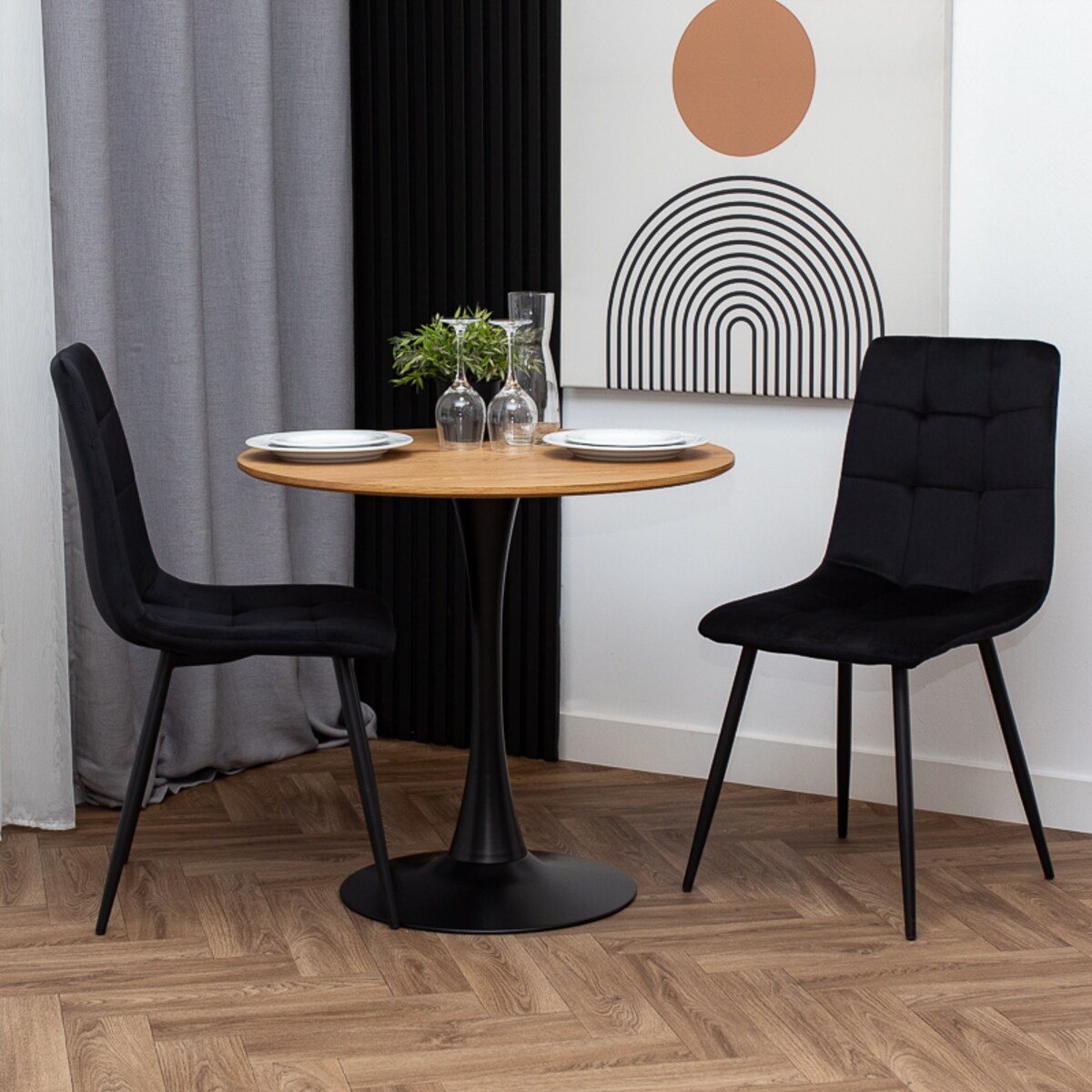 Krzesło tapicerowane czarne welurowe pikowane do salonu jadalni