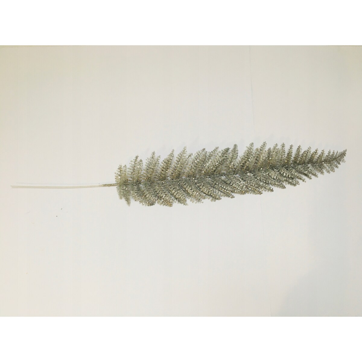 BROKATOWA GĘSTA Długa duża SREBRNA paprotka gałązka dodatek świąteczna pik