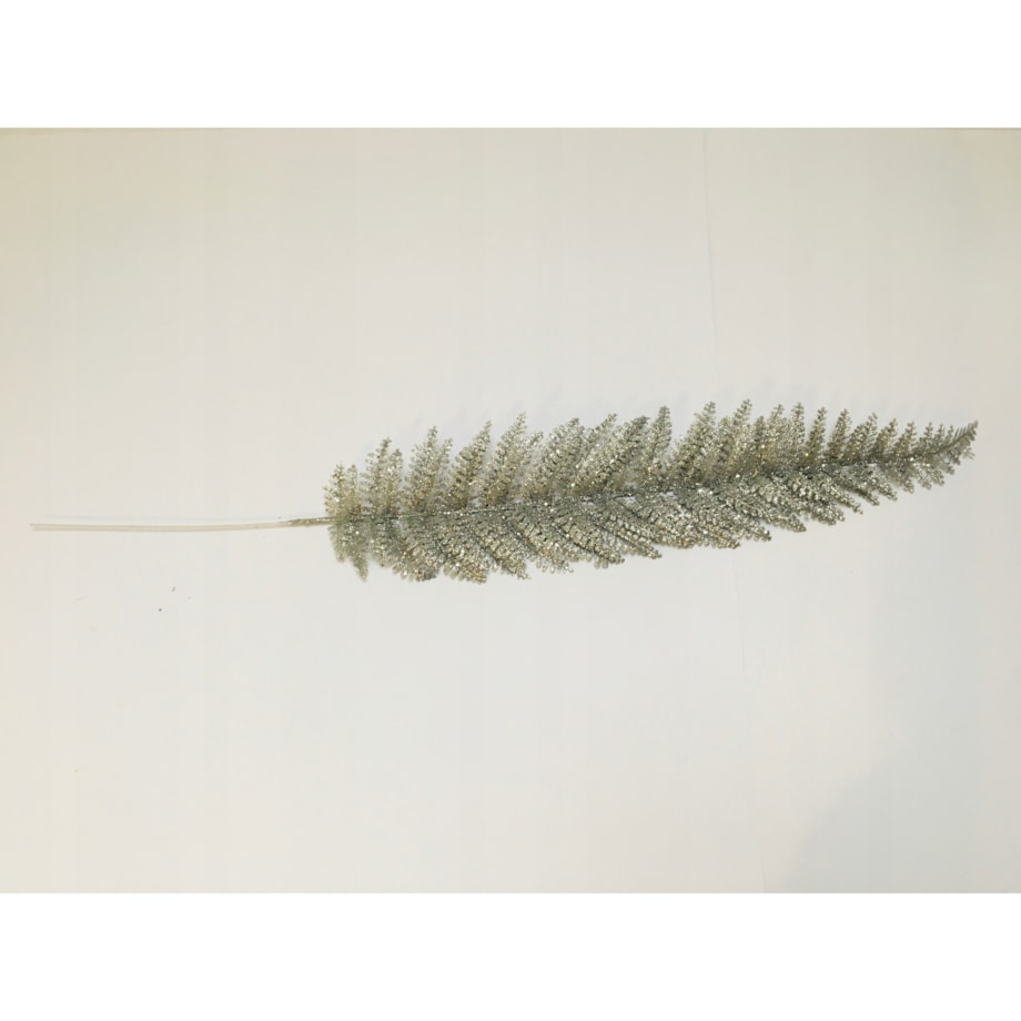 BROKATOWA GĘSTA Długa duża SREBRNA paprotka gałązka dodatek świąteczna pik