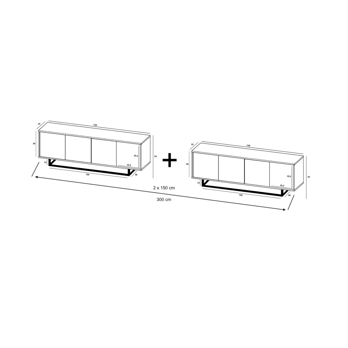 Szafka RTV Loft Komoda RTV Loft Dąb Wotan Grafit MAT 300 cm