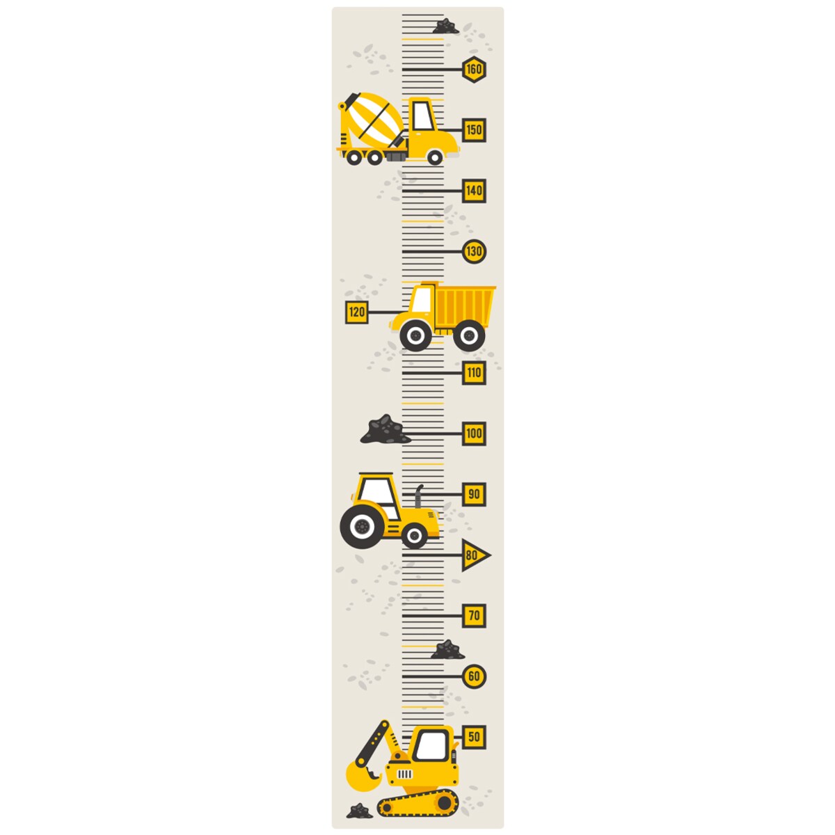 Naklejka na ścianę Miarka wzrostu Pojazdy budowlane żółte