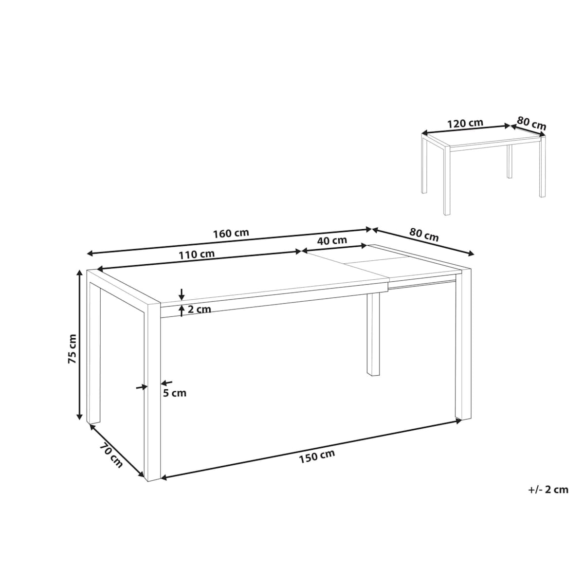 Stół do jadalni rozkładany 120/160 x 80 cm czarny GRANADA