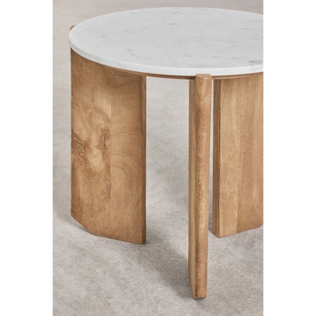 Komplet 2 stolików kawowych z białego marmuru i drewna mango Lavinia