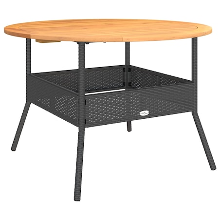 vidaXL Stół ogrodowy z akacjowym blatem, czarny, Ø110x71 cm, rattan PE