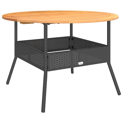 vidaXL Stół ogrodowy z akacjowym blatem, czarny, Ø110x71 cm, rattan PE