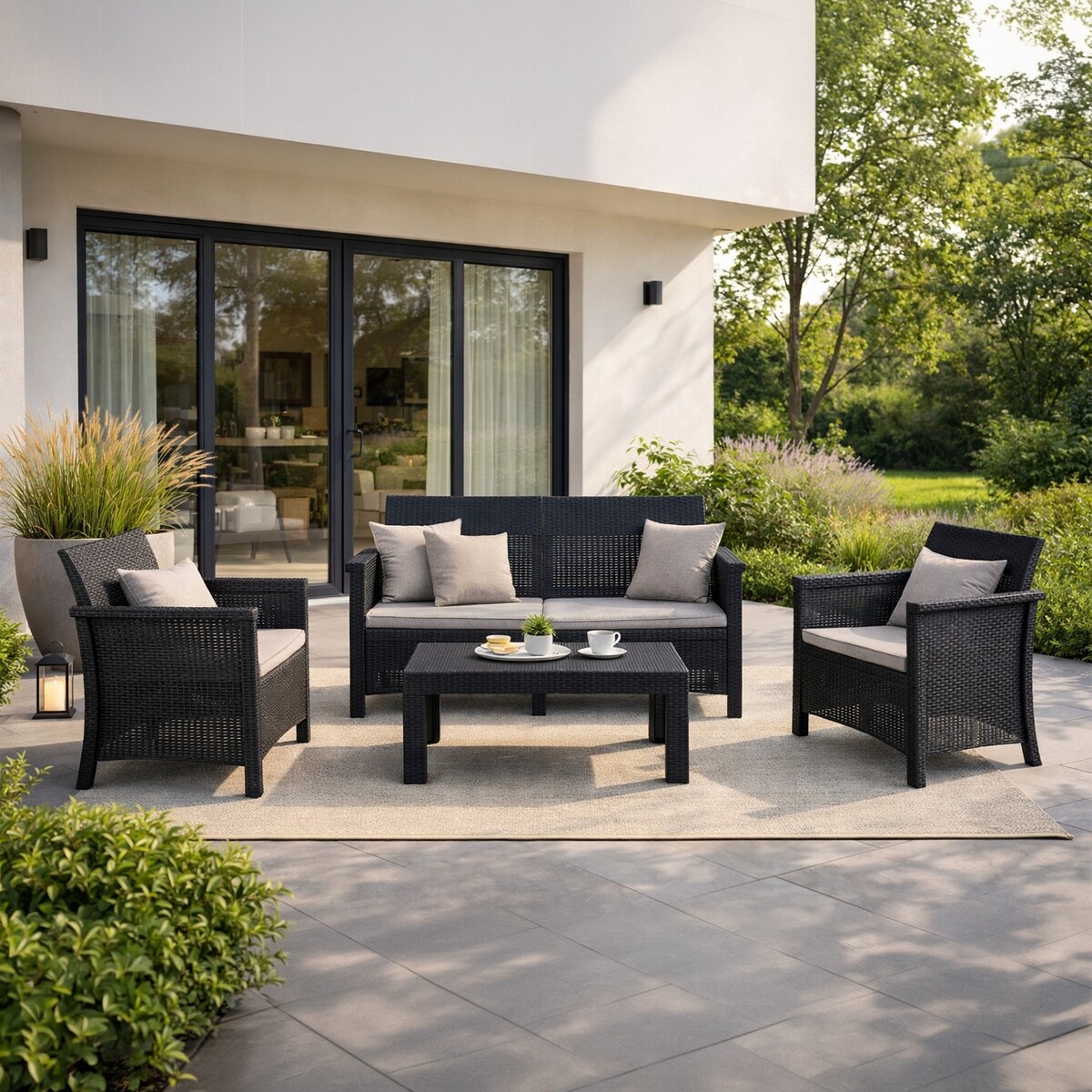 Zestaw Mebli Ogrodowych Na Taras Ogród Technorattan Czarny BRENTA