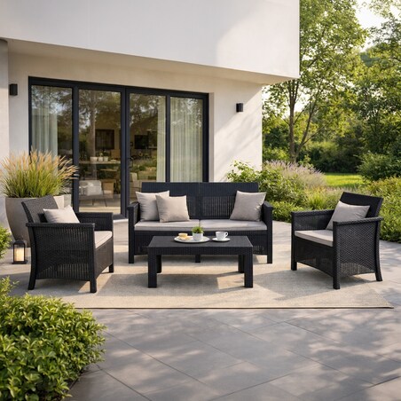 Zestaw Mebli Ogrodowych Na Taras Ogród Technorattan Czarny BRENTA