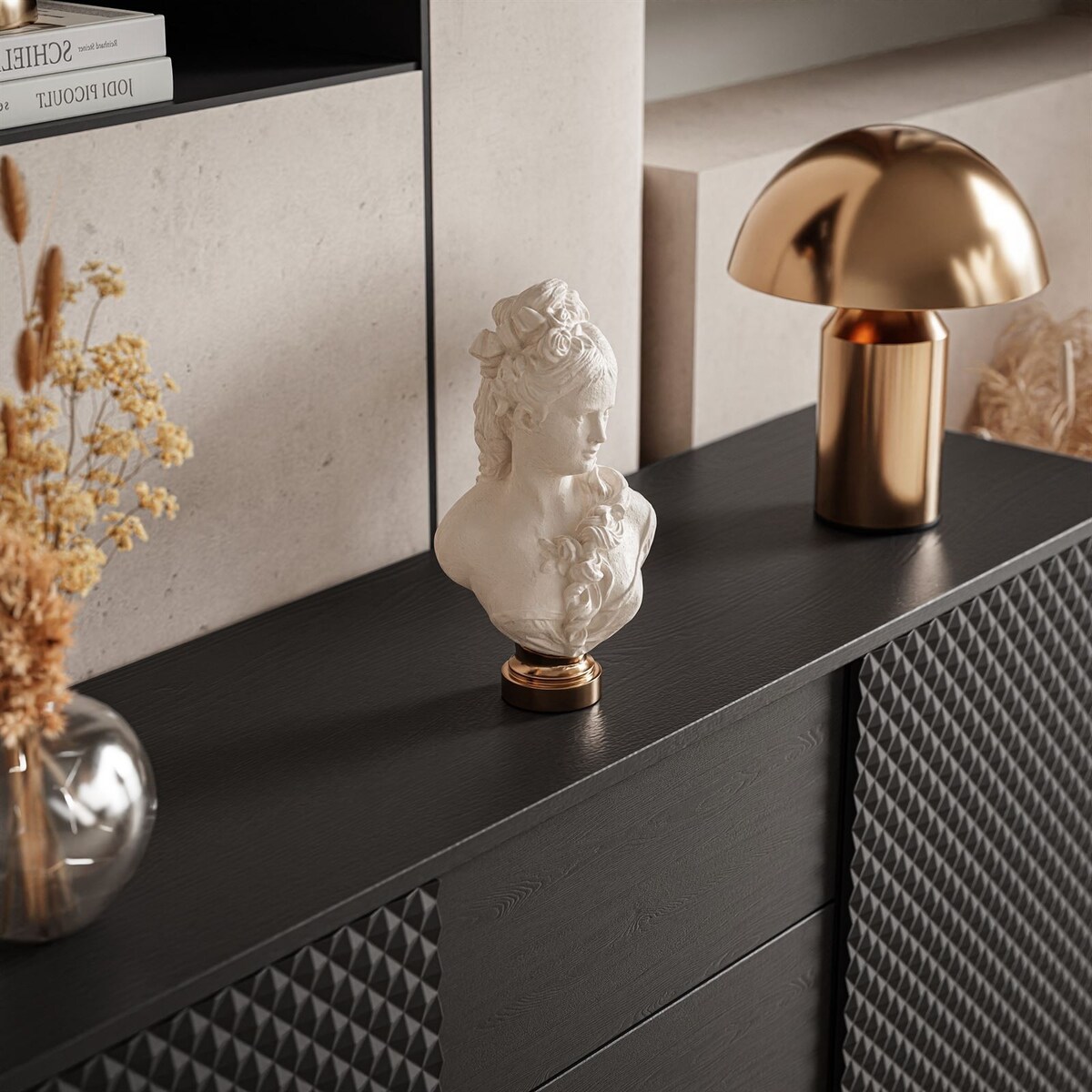 Komoda dwudrzwiowa RICHMOND 2D KSZ144 z szufladami, czarna