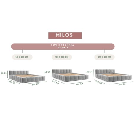 Łóżko tapicerowane MILOS 180x200 z pojemnikiem, Jasny Beż, tkanina Terra NW 06