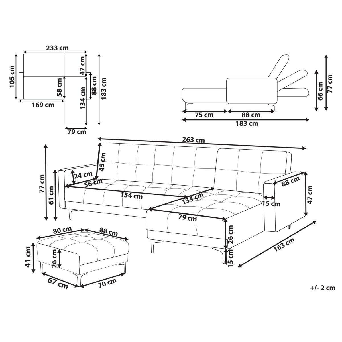 Sofa narożna lewostronna z otomaną ALNES Jasnoczerwony Welur Lewostronny
