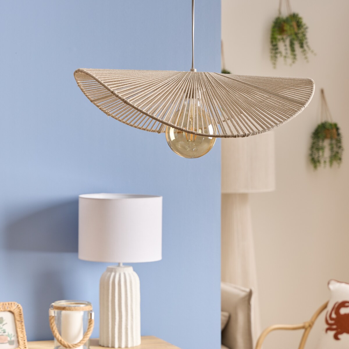 Lampa wisząca z bawełny ADELIA, 58 x 56 x 100 cm, biały
