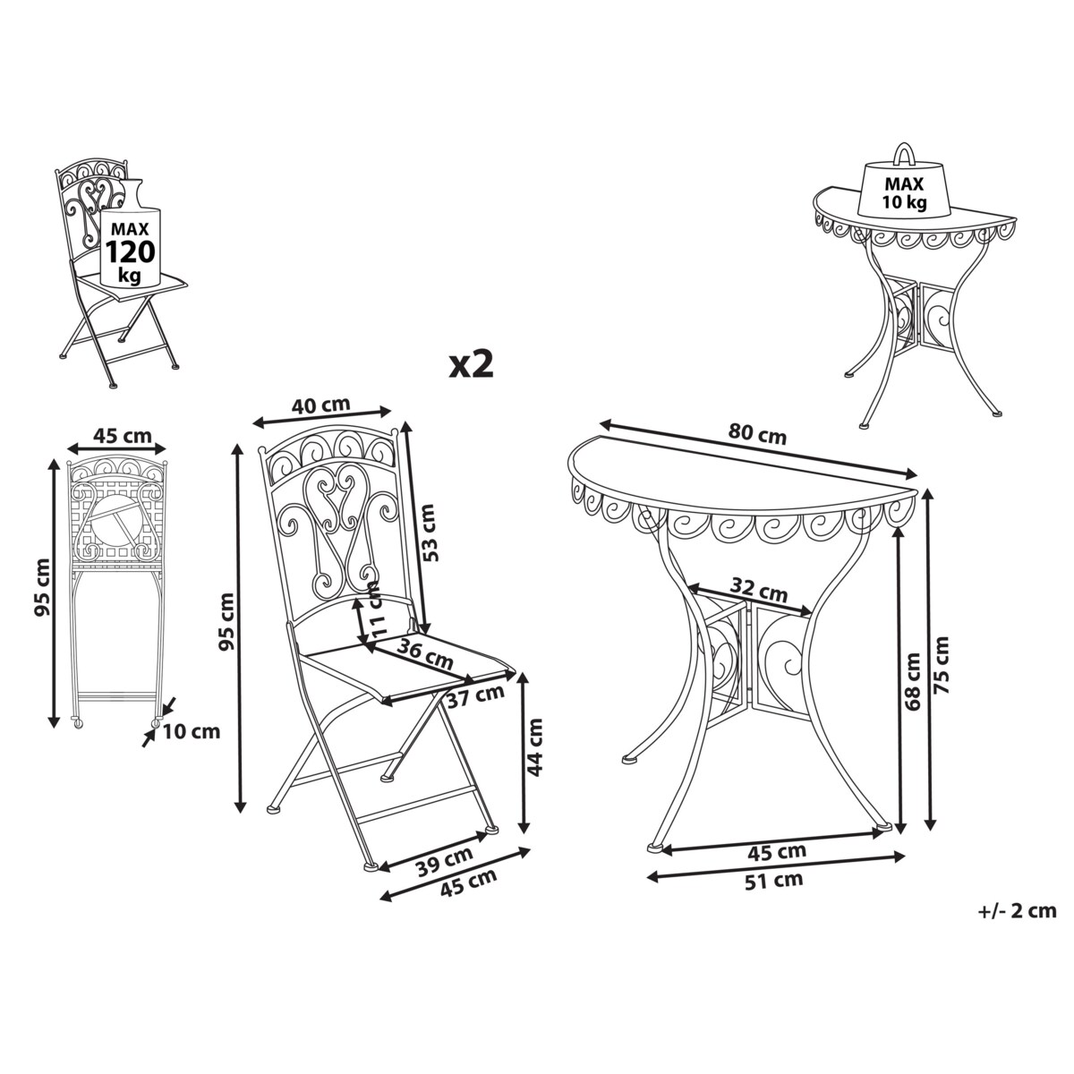 Zestaw mebli balkonowych JUINA Metal Jasnobeżowy